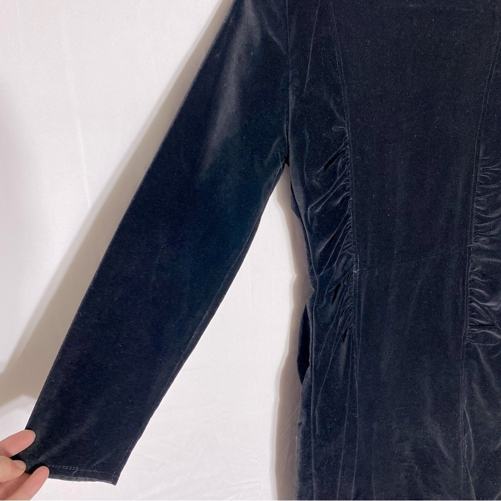 Vintage Encore Black Velvet Long Sleeve Bodycon Mini Dress With Shoulder Pads M - Picture 12 of 16